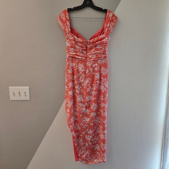 Abercrombie & Fitch Off The Shoulder Ruched Floral Midi Dress M - Picture 3 of 5